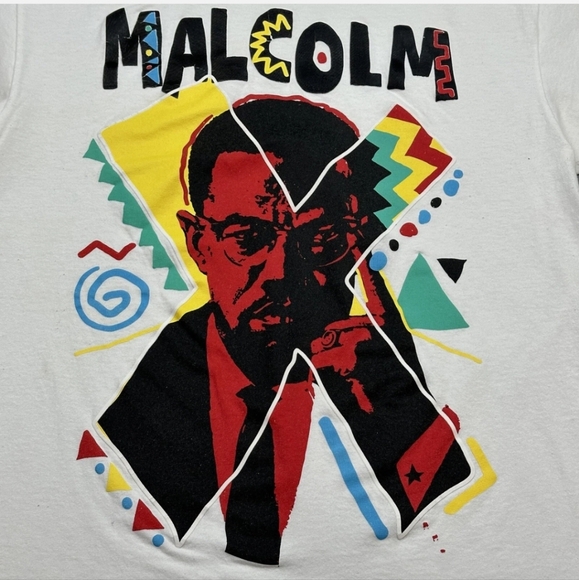 Men's Malcolm X White Graphic T-Shirt with Colorful Design - Picture 2 of 10